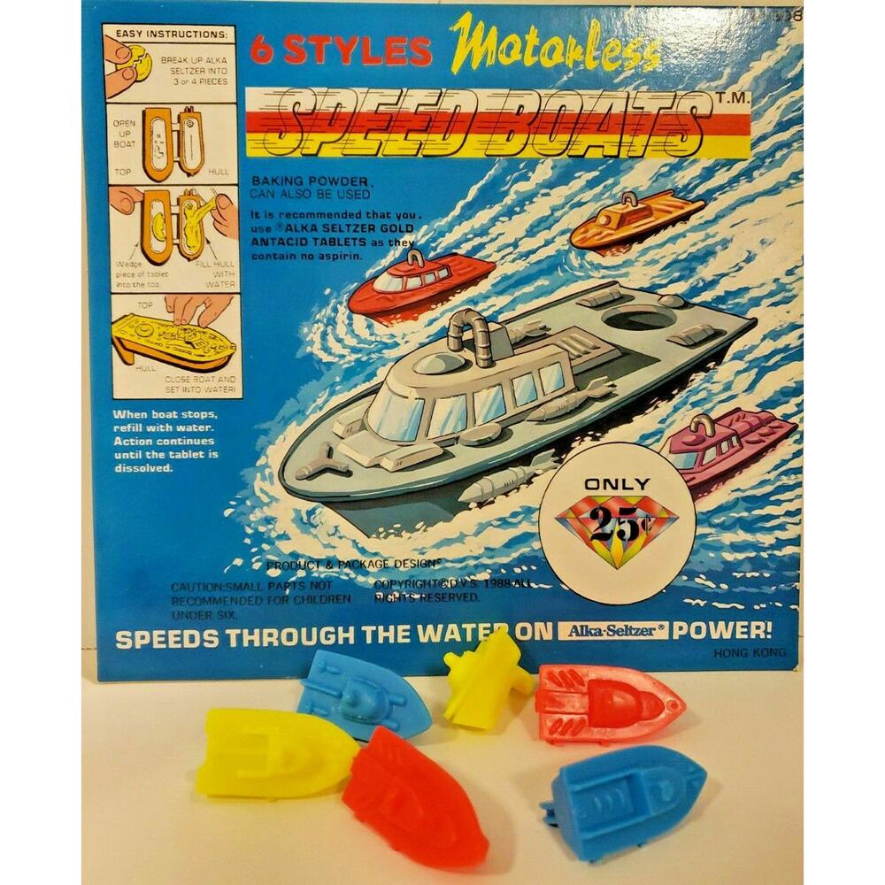Vinage 6 Alka Seltzer Speed Boats Vending Machine Toy Prizes Unused NOS SKU‎ 12